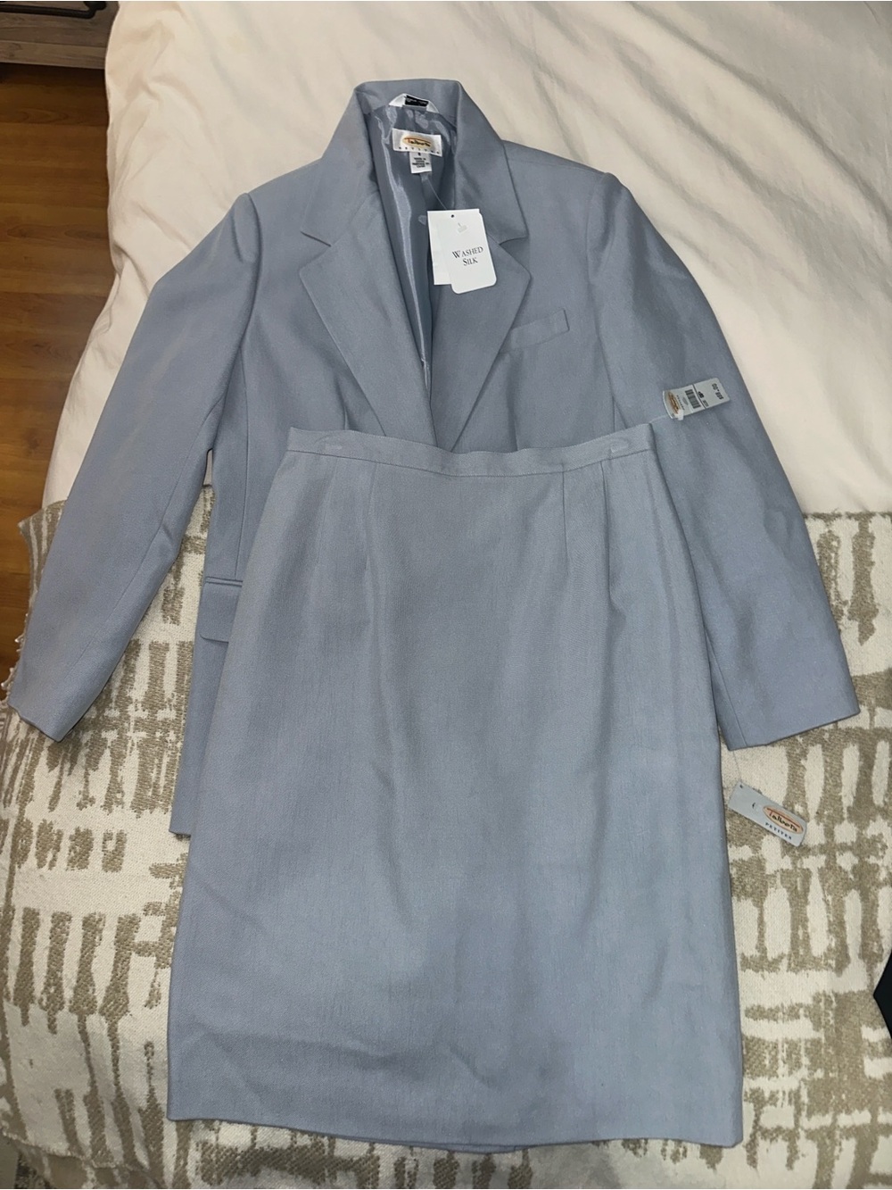 Talbots 100% SILK Light Blue Women's Skirt Suit Jacket Set
